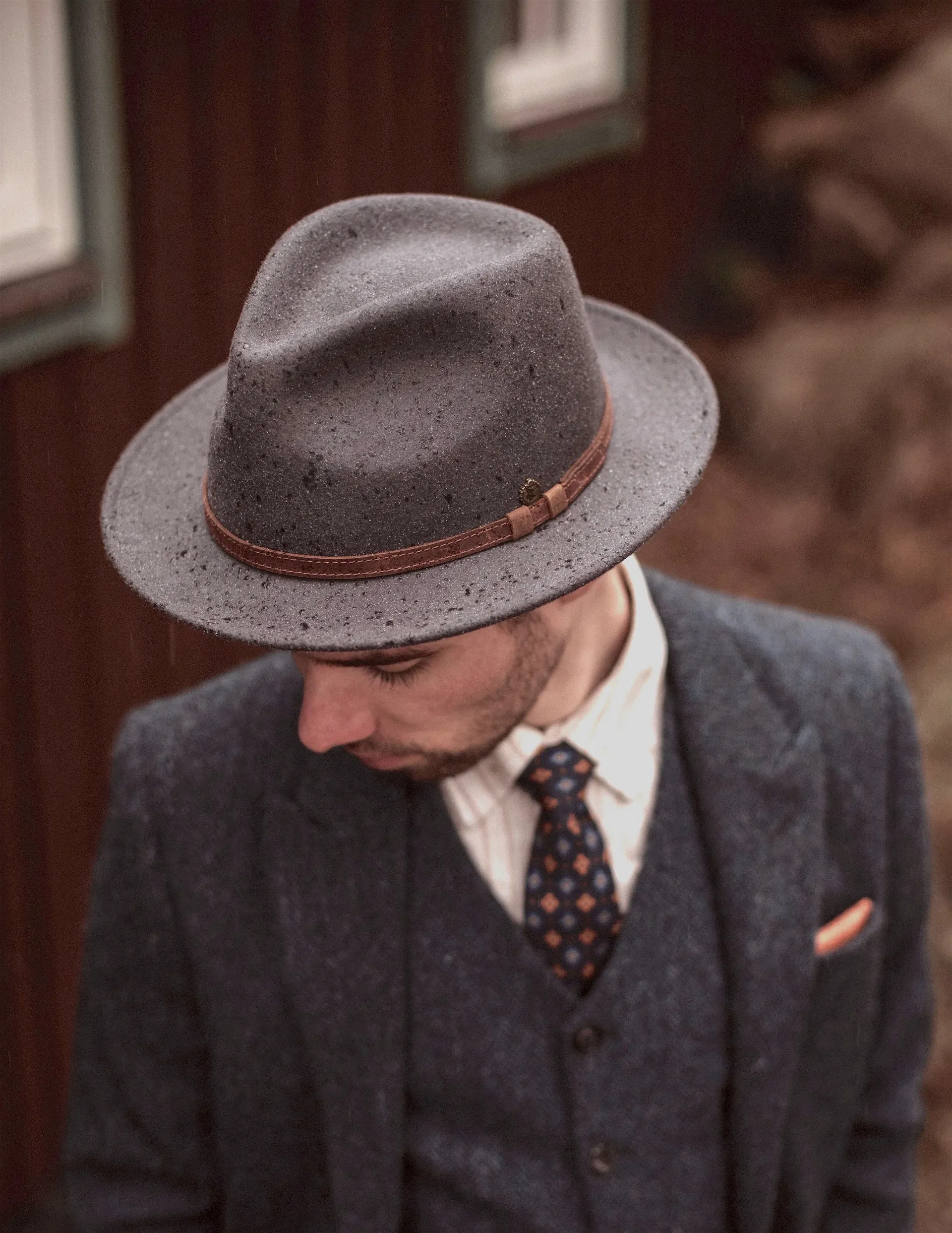 Fedora Filzhut Mantua grau-stahlblau